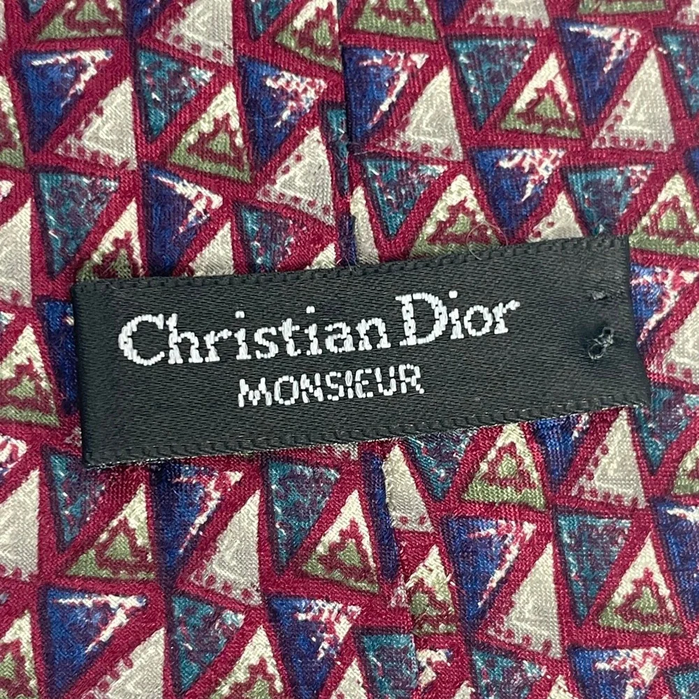Christian Dior Monsieur Silk Tie Vintage Abstract Triangle Print Geometric Retro